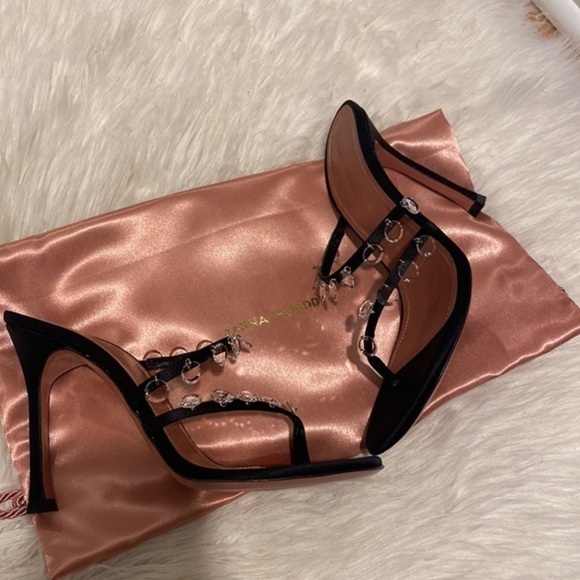 New Amina Muaddi Tina Satin Crystal Charm sandals size 37.5EU - Picture 12 of 14